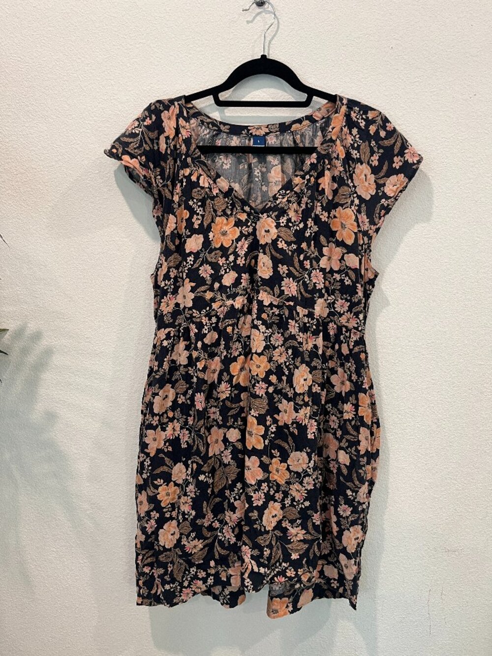Old Navy Dress Pockets floral Blue/Orange Midi